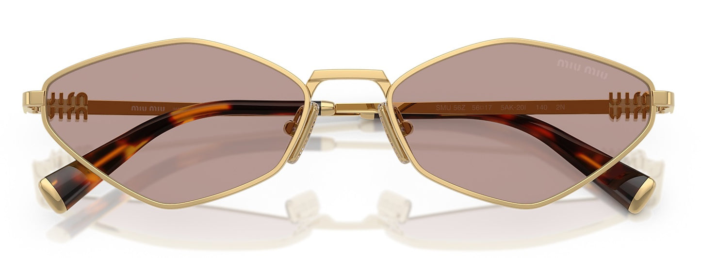 Miu Miu MU56ZS 5AK20I Oval Sunglasses 56mm Gold / Light Purple Brown Lens