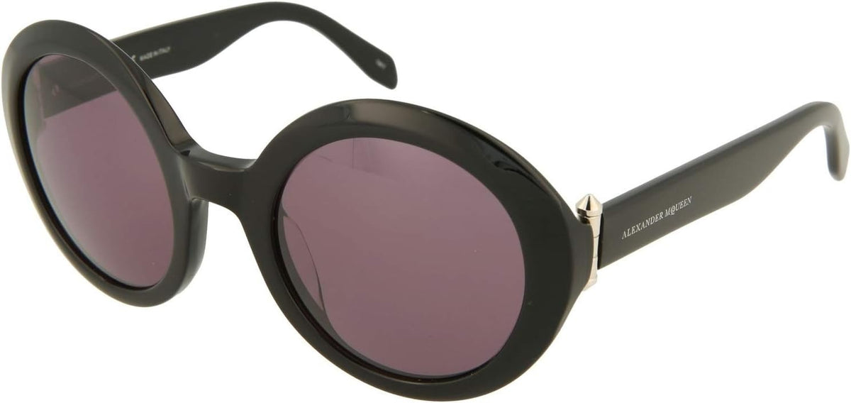 Alexander McQueen AM 0002S 001 Round Sunglasses Black/Grey Gradient Lens