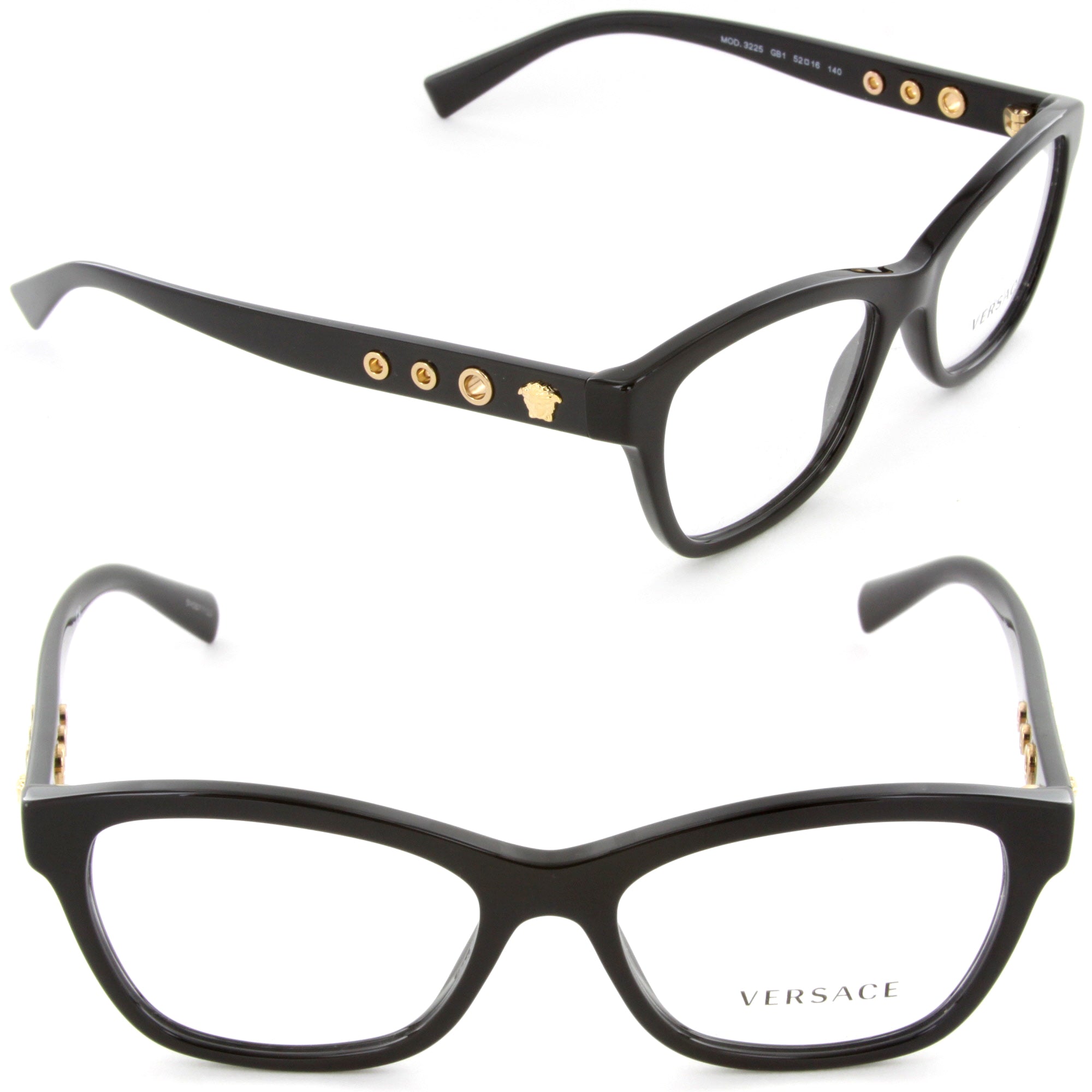 Versace VE 3225 GB1 Rectangle Eyeglasses Black/Demo Lens