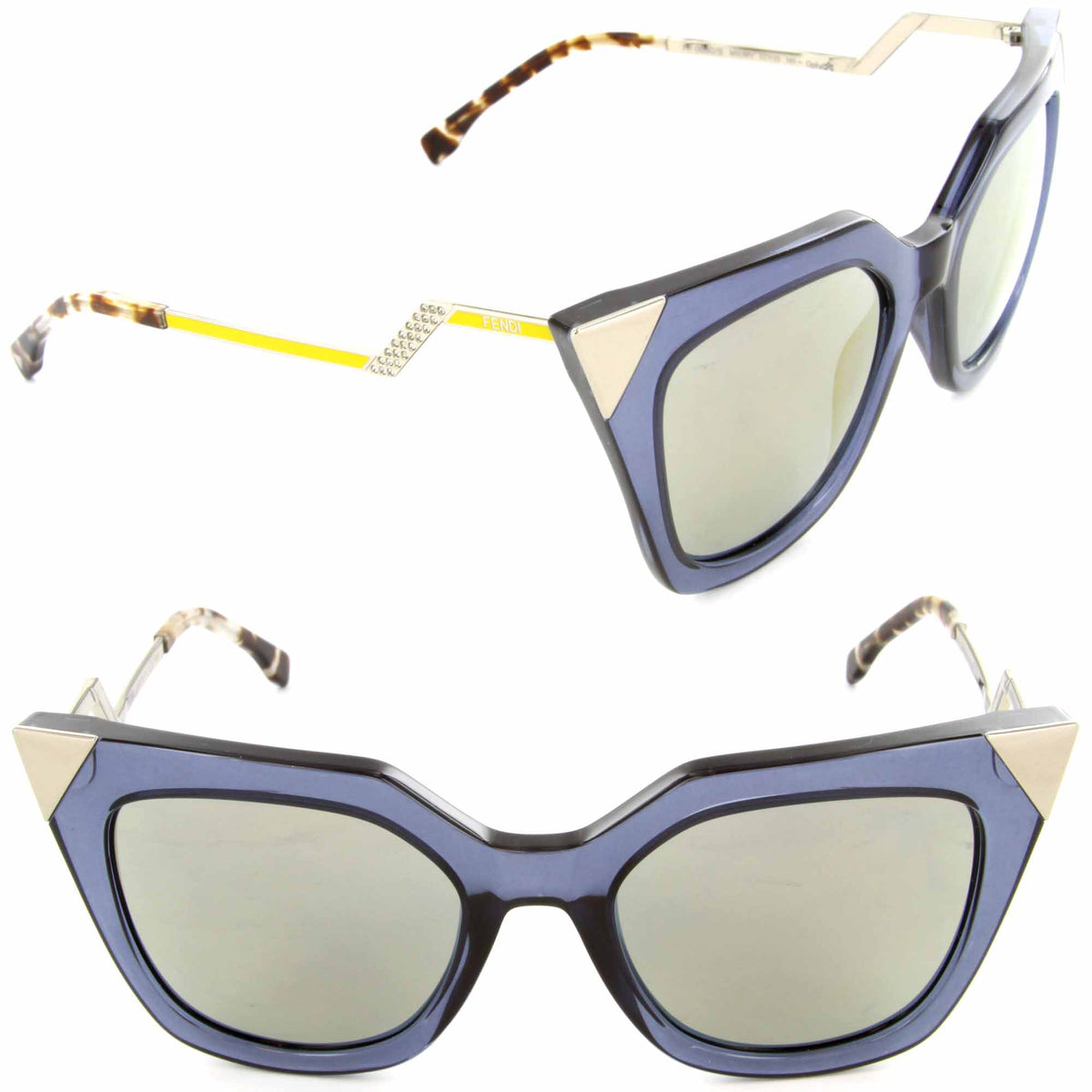 Fendi FF 0060/S MSU MV Cat Eye Sunglasses Blue Grey Transparent/Bronze Mirror Lens