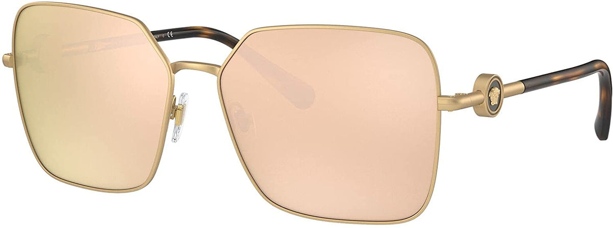 Versace Sunglasses VE2227 14105A 59mm Matte Gold / Brown Gold Mirror Lens