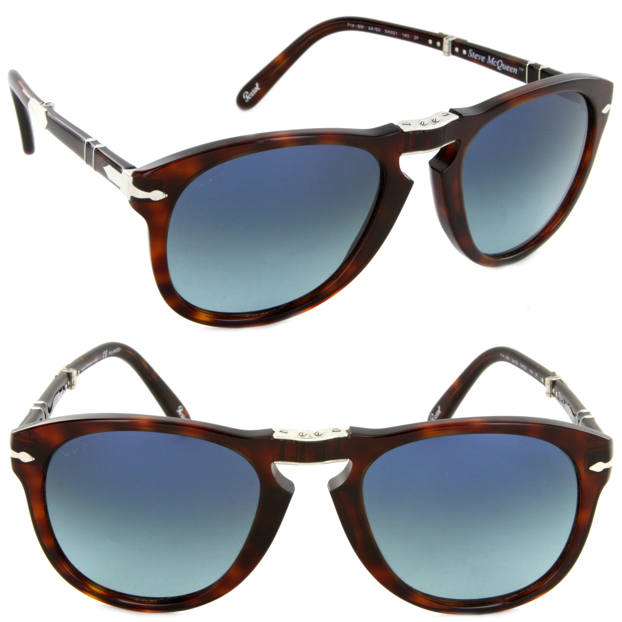 Persol PO714SM 24/S3-54 Steve McQueen Folding Sunglasses Havana/Blue Polarized Lens