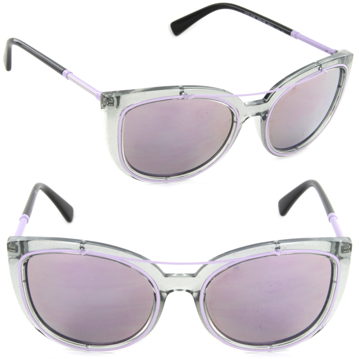 Versace VE4336-52545R-56 Cat Eye Sunglasses Transparent Grey/Dark Grey Mirror Pink Lens