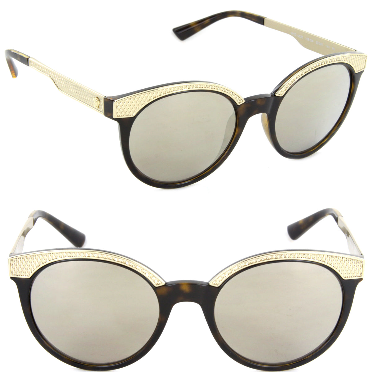 Versace VE4330-108/5A-53 Round Sunglasses Havana/Light Brown Mirror Dark Gold Lens