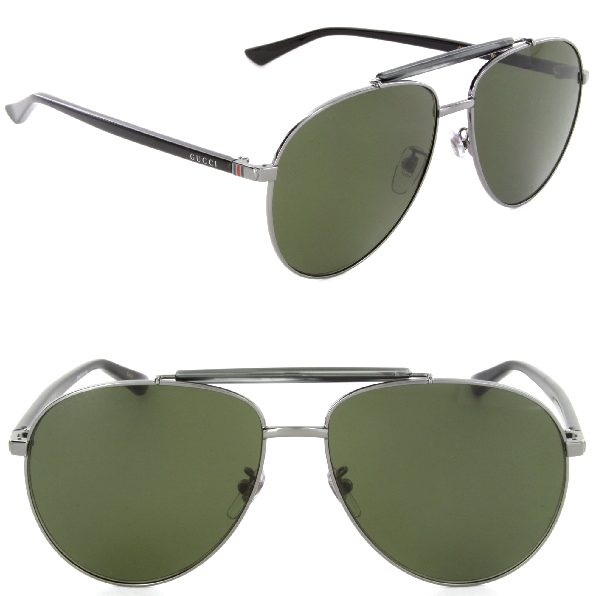 Gucci GG0014S-003 Aviator Sunglasses Ruthenium / Green Lens [60-15-140]