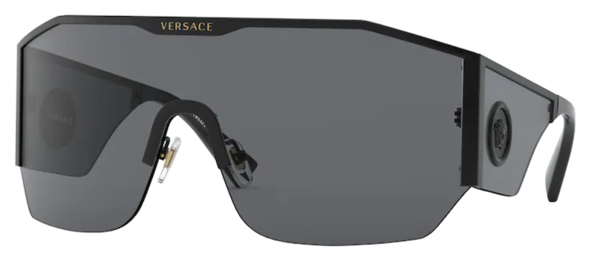 VERSACE SHIELD SUNGLASSES VE2220 100987 BLACK / GREY LENS