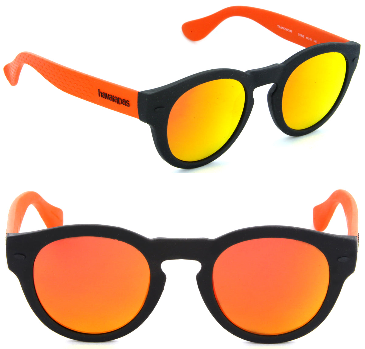 Havaianas HV-TRANCOSO/M 0QTB-UZ Round Sunglasses Black Orange/Red Mirror Lens