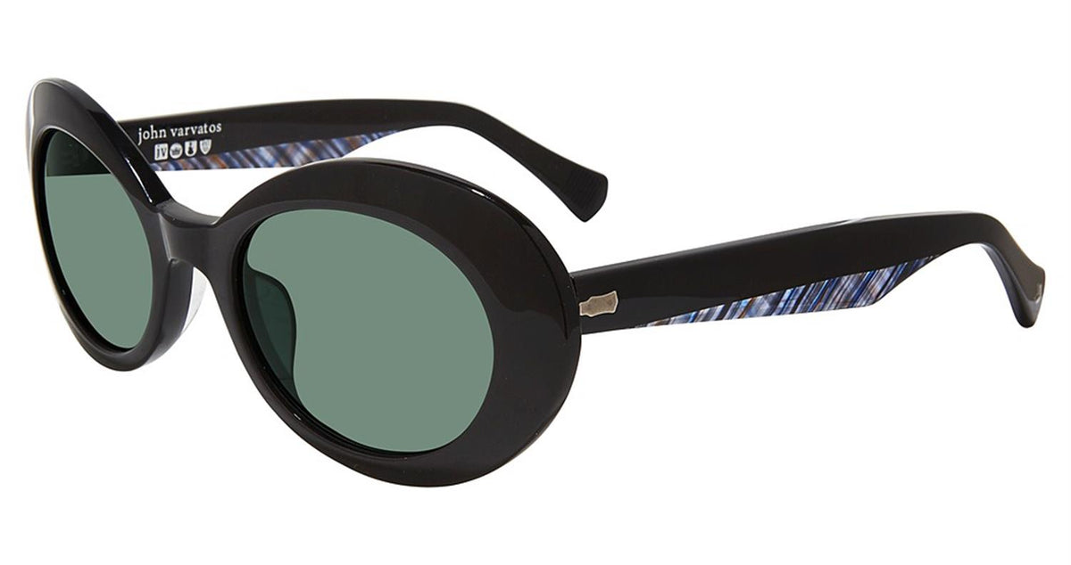 John Varvatos Retro Sunglasses V537 Black / Green Lens [52-21-145]