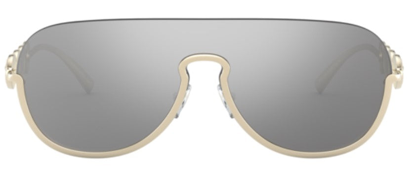 Versace Pilot Shield Sunglasses VE2215 12526G Pale Gold / Lt Grey Mirror Silver Lens