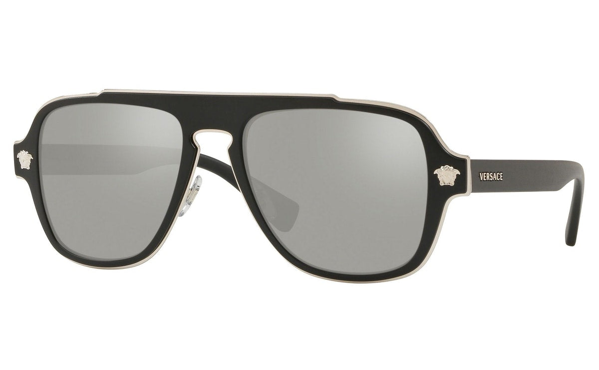 Versace Medusa Charm Sunglasses VE2199 10006G Matte Black / Lt Grey Mirror Silver