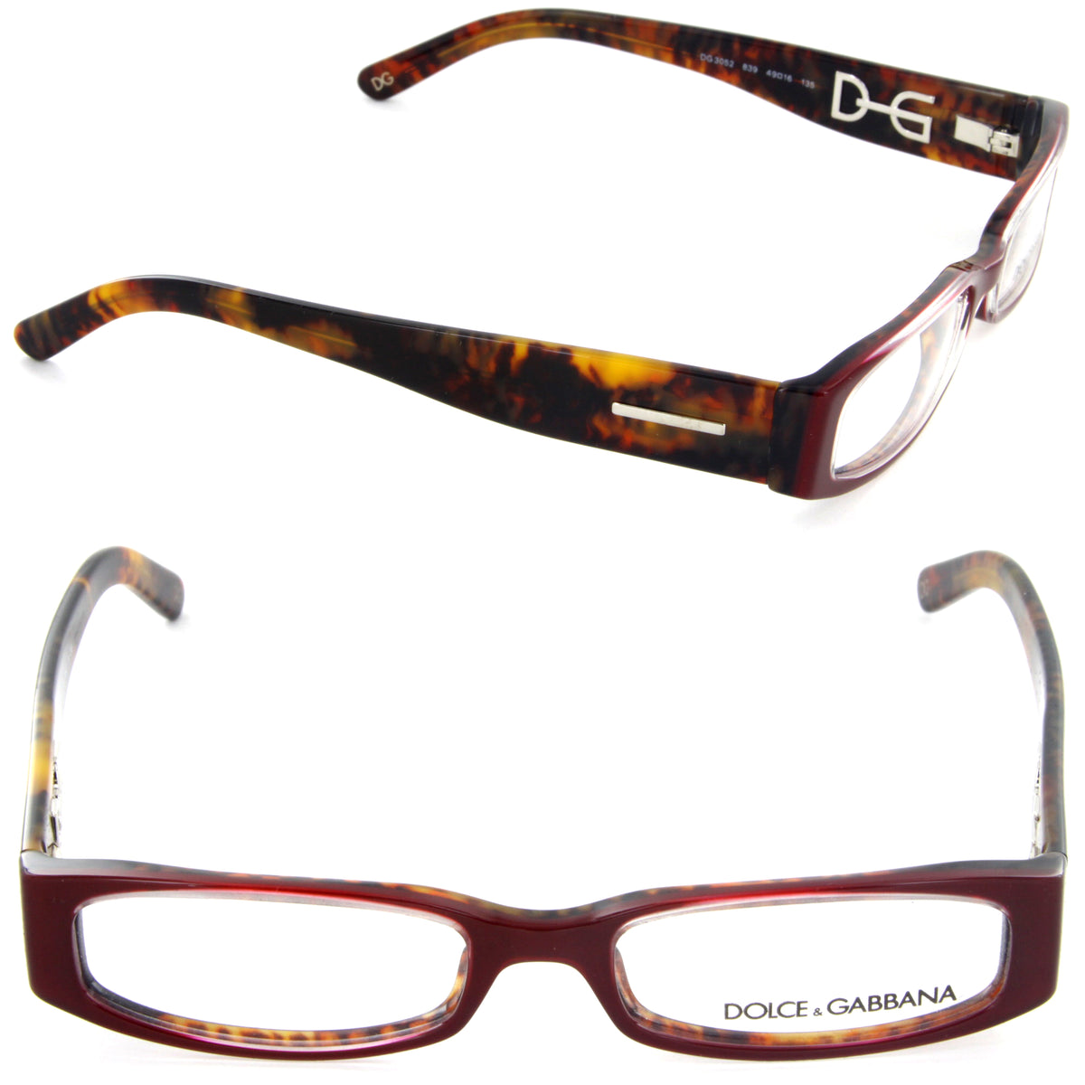 Dolce Gabbana DG 3052 839 Rectangle Eyeglasses Red Tortoise/Demo Lens