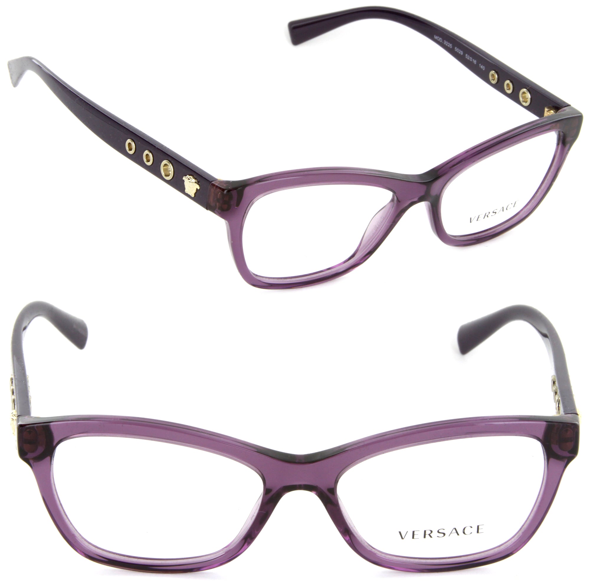 Versace VE 3225 5029 52mm Rectangle Eyeglasses Transparent Violet / Demo Lens [52-16-140]