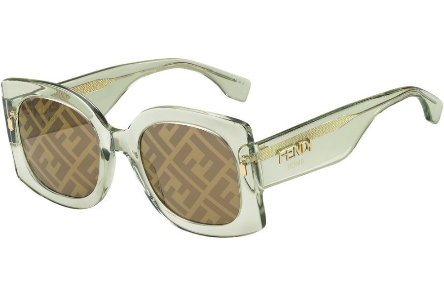 Fendi Sunglasses FF0436GS 1ED-7Y 53mm Green Gold / Brown Decor Lens