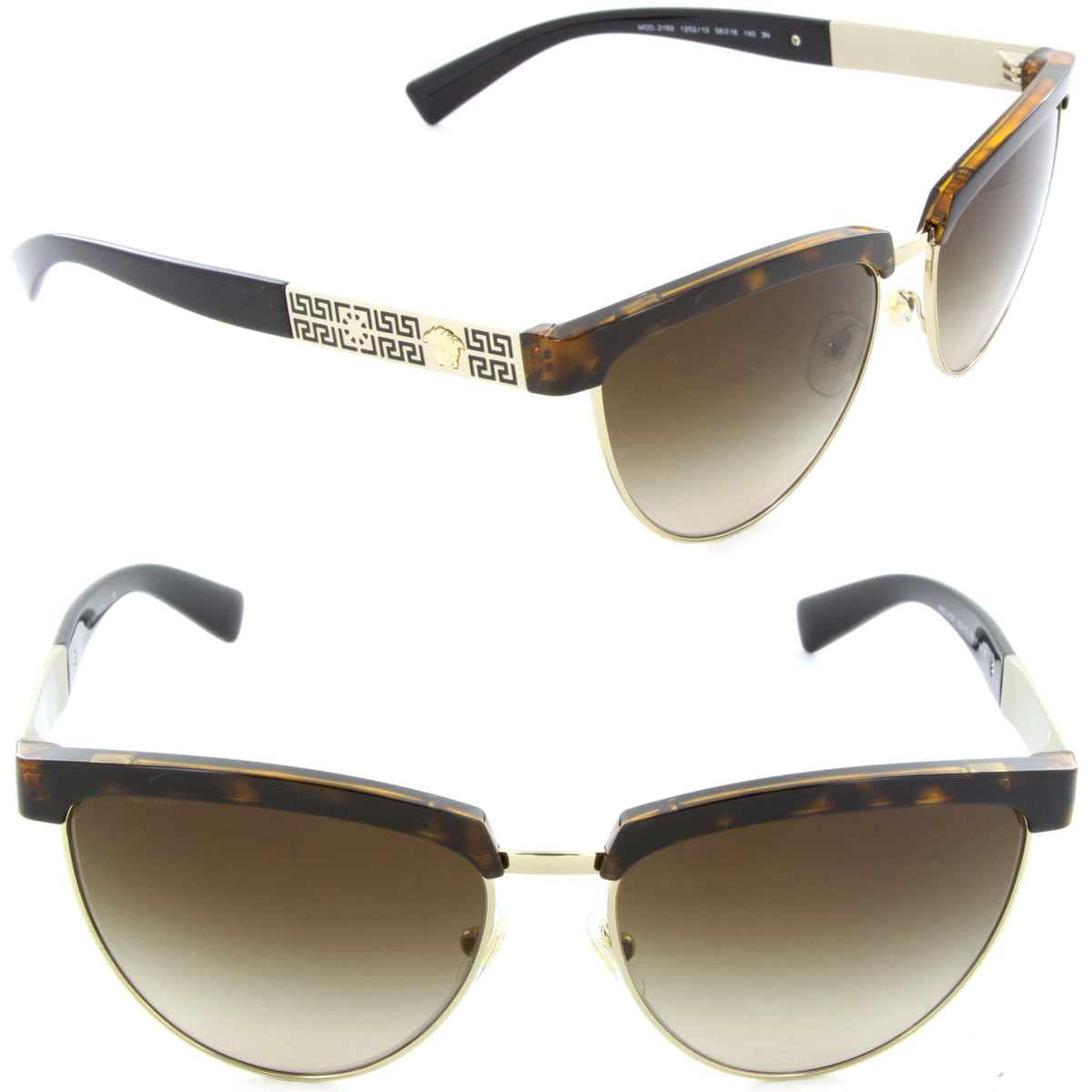 Versace VE 2169 1252/13 Cat Eye Sunglasses Havana Pale Gold/Brown Gradient Lens