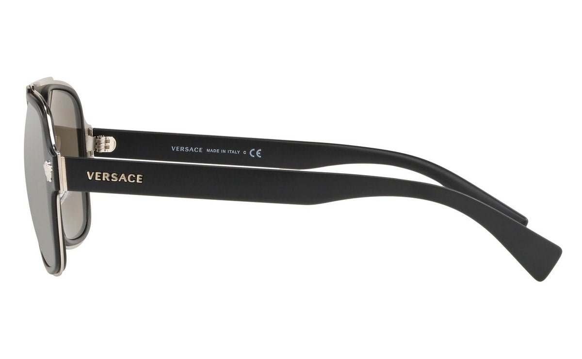 Versace Medusa Charm Sunglasses VE2199 10006G Matte Black / Lt Grey Mirror Silver