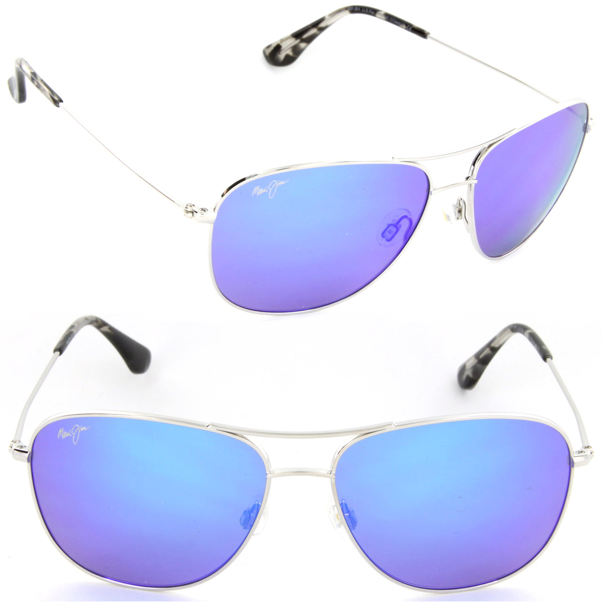 Maui Jim Cliff House B247-17 Aviator Sunglasses Silver/Blue Hawaii Lens