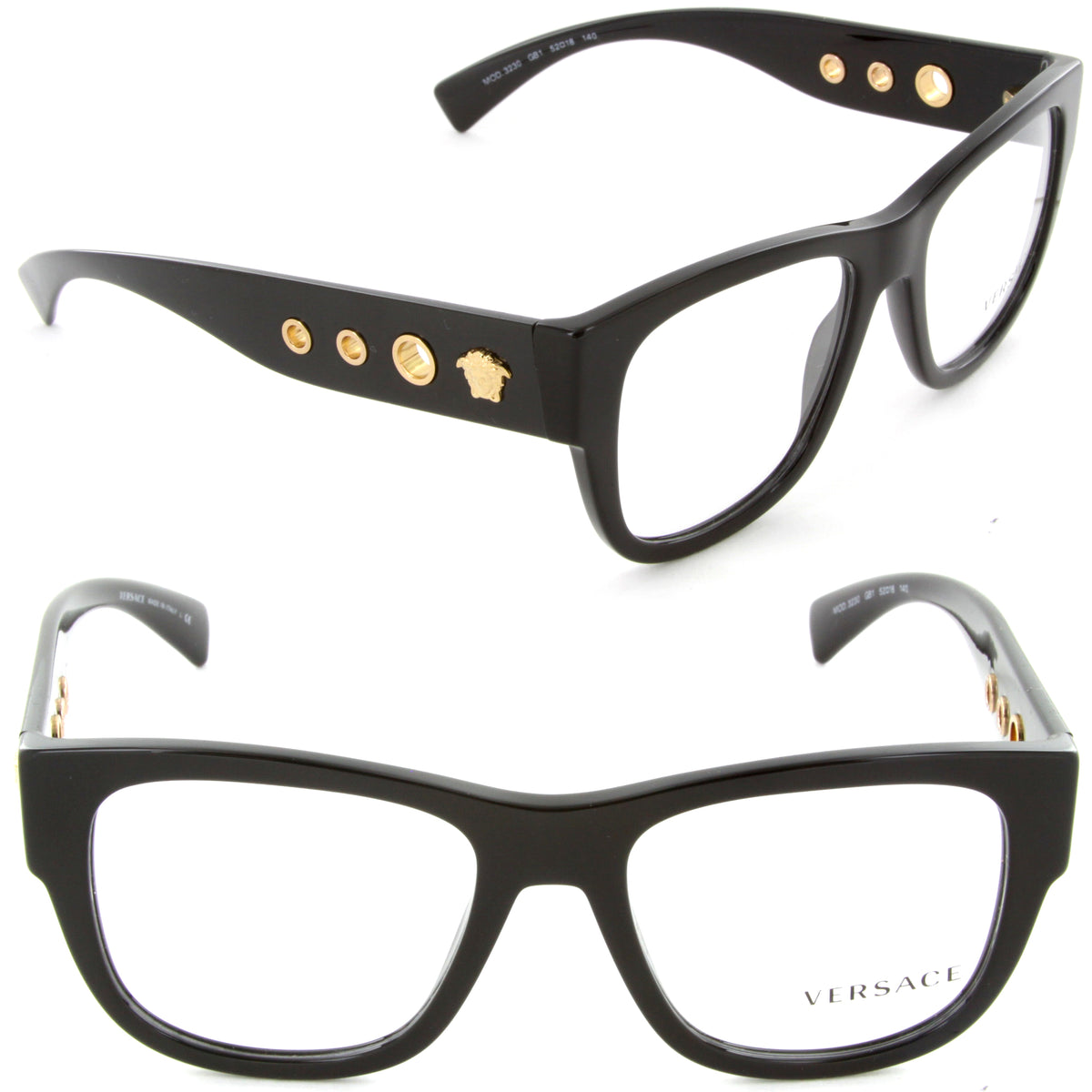 Versace VE 3230 GB1 Square Eyeglasses Black/Demo Lens