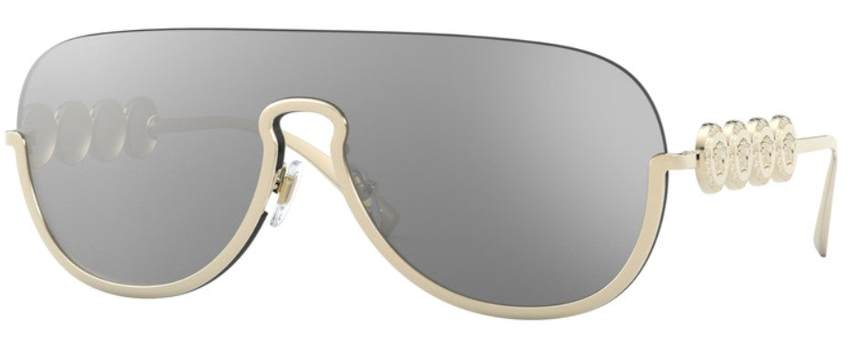 Versace Pilot Shield Sunglasses VE2215 12526G Pale Gold / Lt Grey Mirror Silver Lens