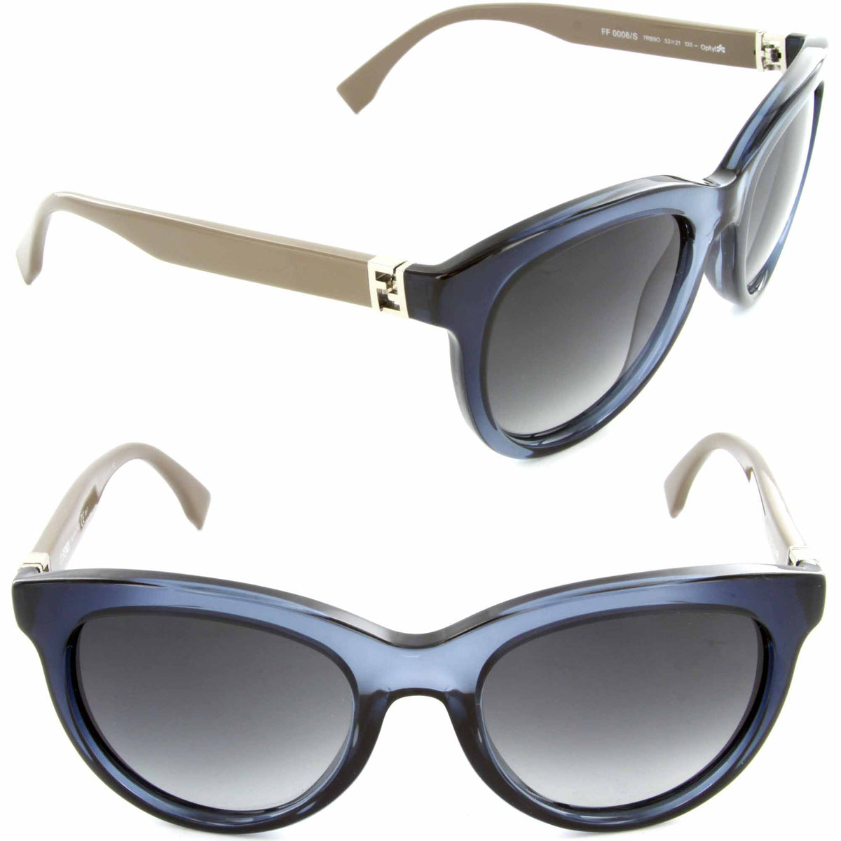 Fendi FF 0006/S 7RB 90 Cat Eye Sunglasses Blue Grey Mud/Dark Grey Gradient Lens